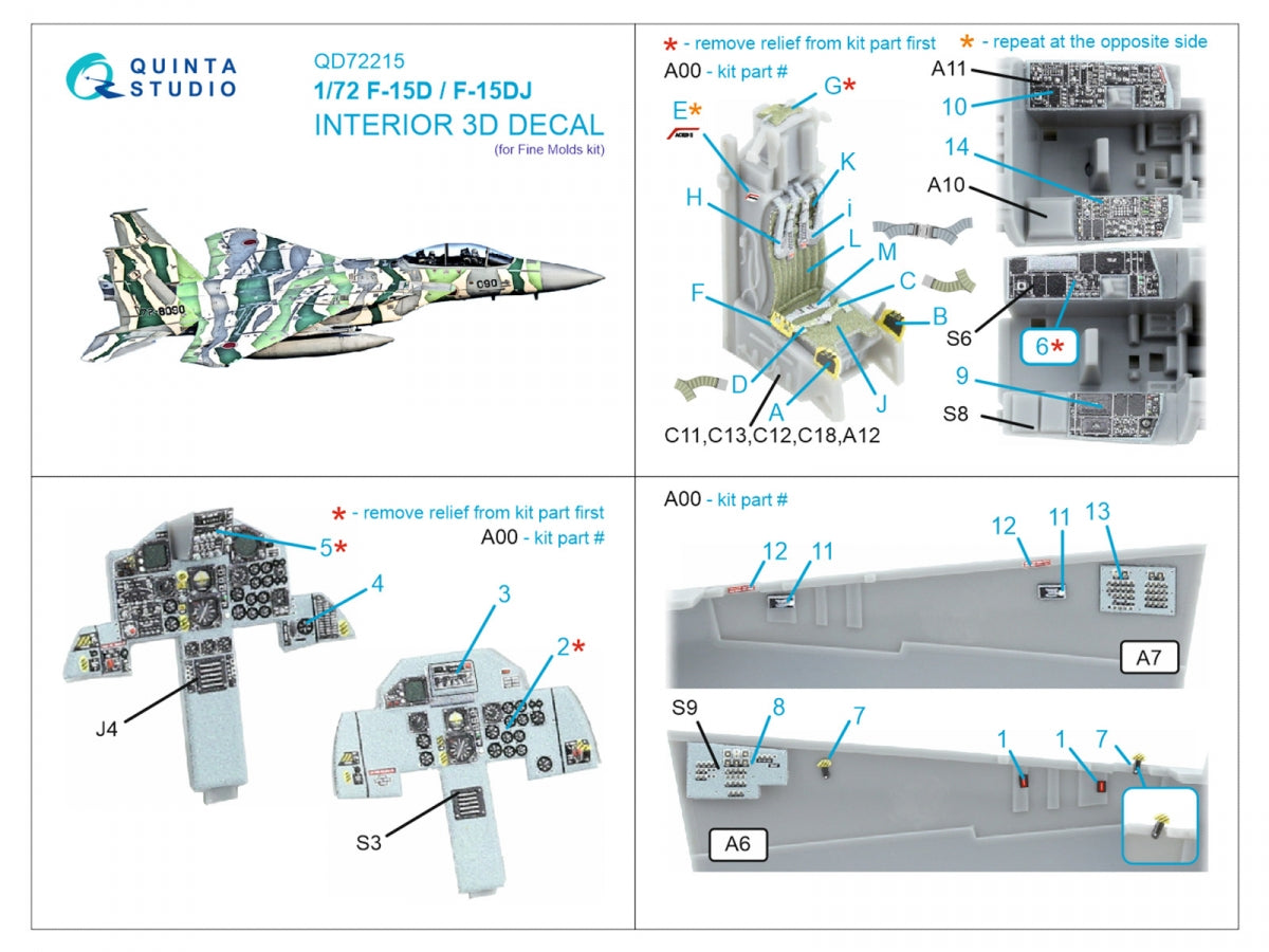 Quinta Studio QD72215 F-15D/F-15DJ Eagle 3D-Printed &amp;amp; colored Interior on decal paper (Fine Molds) 1/72 – image 12