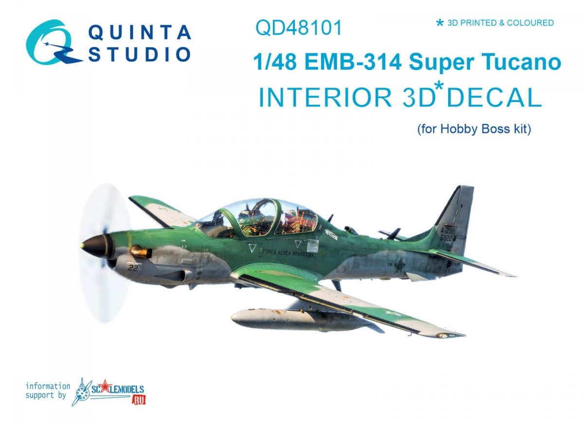 Quinta Studio QD48101 EMB-314 Super Tucano 3D-Printed &amp; colored Interior on decal paper (for HobbyBoss kit) 1/48