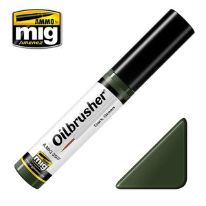 AMMO of Mig Jimenez 3507 Oilbrusher DARK GREEN - oil paint with brush