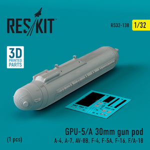 RESKIT RS32-0138 GPU-5/A 30mm gun pod (1 pcs) (A-4, A-7, AV-8B, F-4, F-5A, F-16, F/A-18) (3D Printed) 1/32 – image 2