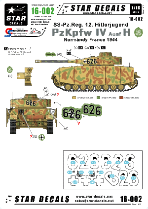 Décalcomanies étoiles 16-002 PzKpfw IV Ausf H - SS-Pz.Reg. 12HJ 1/16