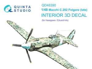 Quinta Studio QD48390 Macchi C.202 Folgore Late 3D-Printed &amp;amp; colored Interior on decal paper (Hasegawa/Eduard) 1/48