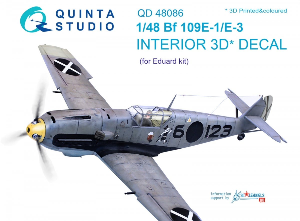 Quinta Studio QD48086 Bf 109E-1/E-3 3D-Printed &amp; colored Interior on decal paper (for Eduard kit) 1/48