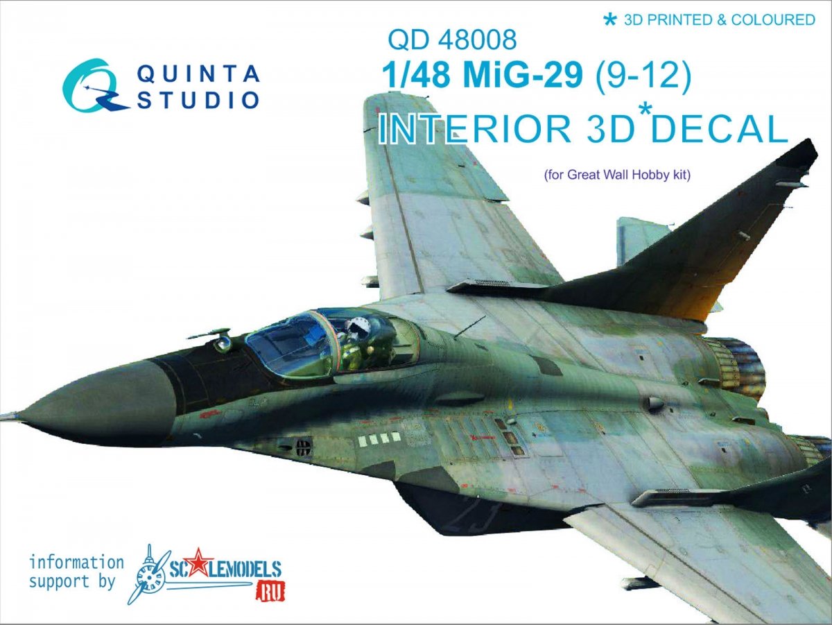 Quinta Studio QD48008 MiG-29 (9-12) 3D-Printed &amp;amp; colored Interior on decal paper (for GWH kits) 1/48