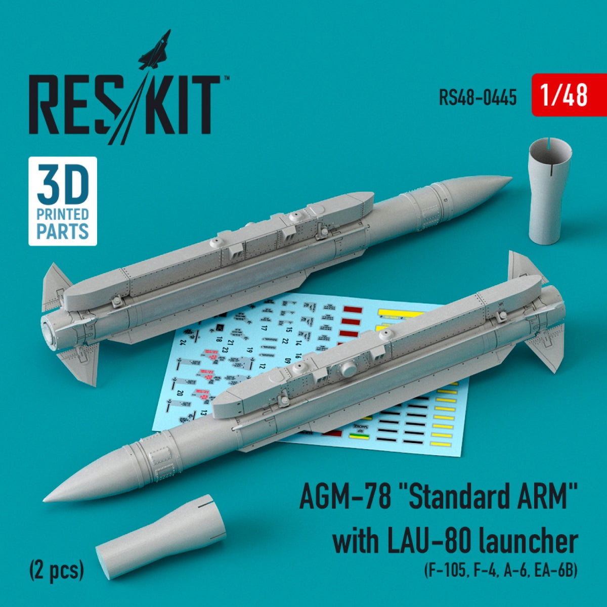 RESKIT RS48-0445 AGM-78 &amp;quot;STANDARD ARM&amp;quot; WITH LAU-80 LAUNCHER (2 PCS) (3D PRINTED) 1/48