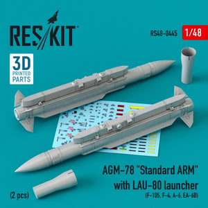 RESKIT RS48-0445 AGM-78 &amp;quot;STANDARD ARM&amp;quot; WITH LAU-80 LAUNCHER (2 PCS) (3D PRINTED) 1/48