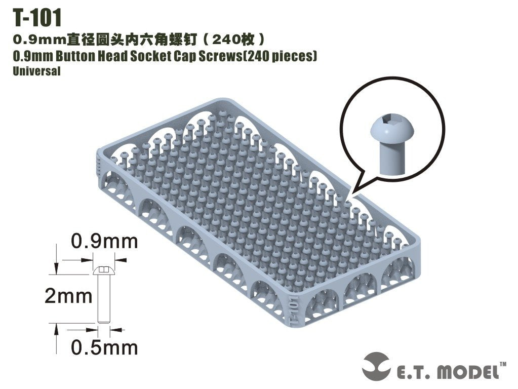 ET Model T-101 0.9mm Button Head Socket Cap Screws 240 pieces