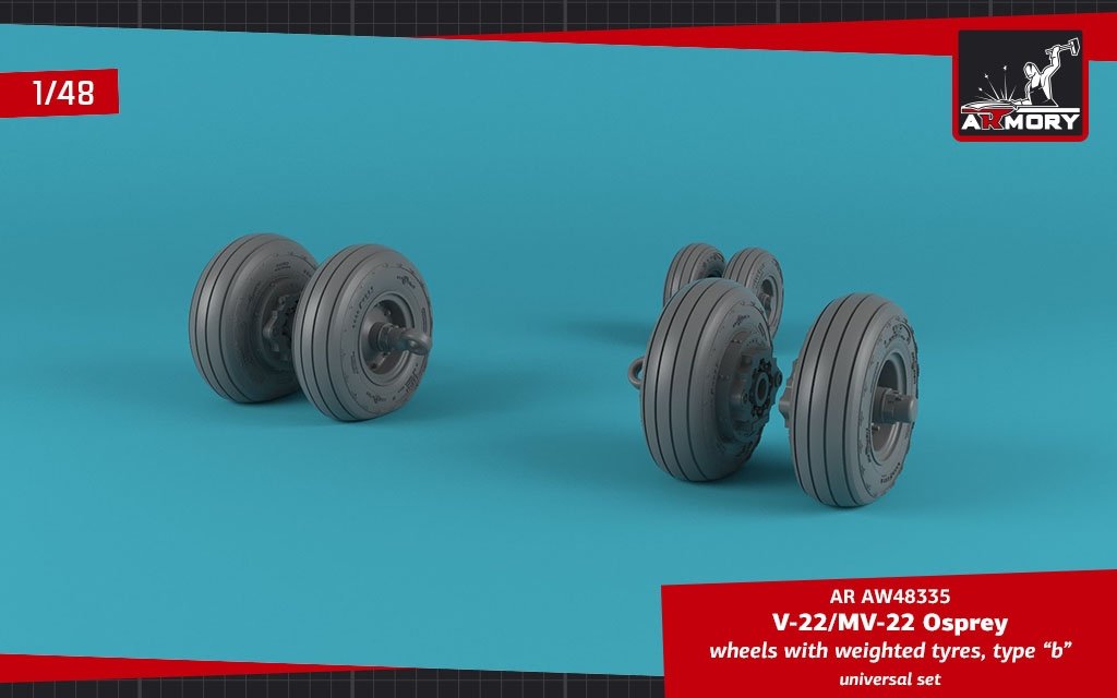 Armory Models AW48335 V-22/MV-22 Osprey wheels w/ weighted tires type “b” 1/48 – image 2