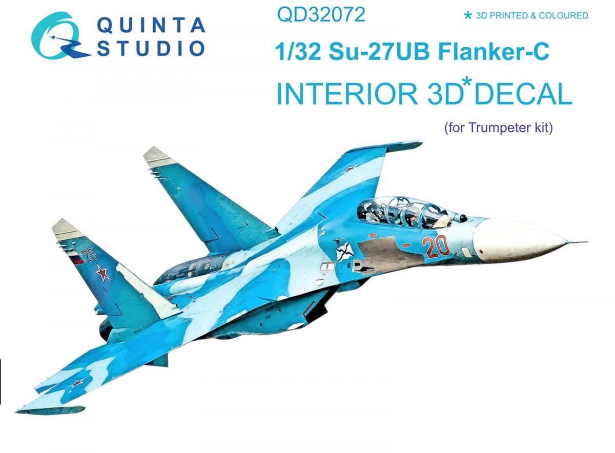 Quinta Studio QD32072 Su-27UB 3D-Printed &amp;amp; colored Interior on decal paper (for Trumpeter kit) 1/32