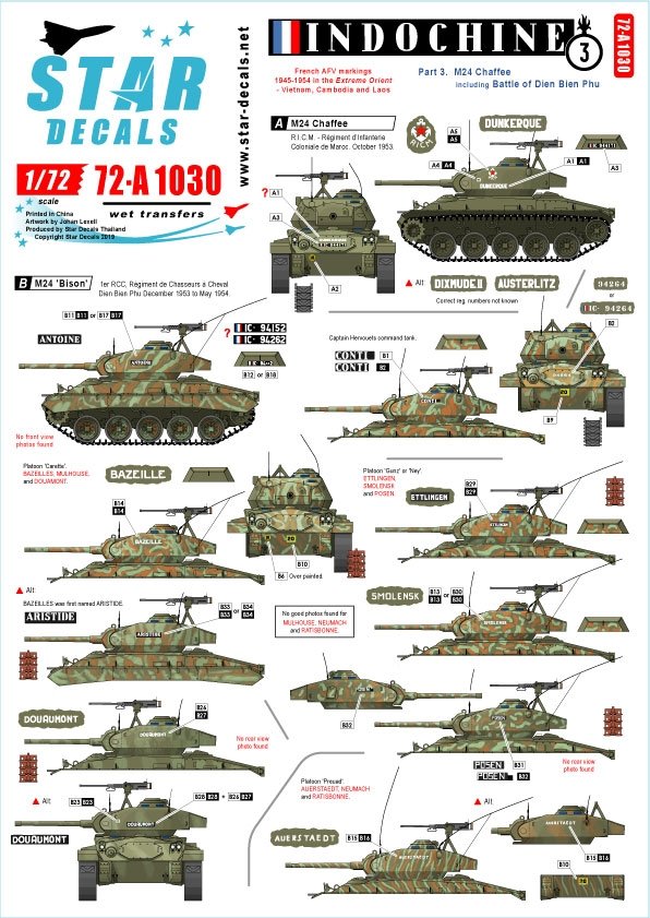 Star Decals 72-A1030 Indochine #2. M24 Chaffee / Bison 1/72
