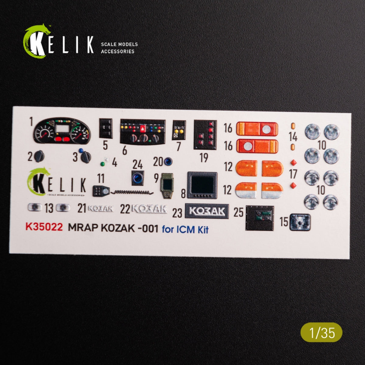 KELIK K35022 Kozak-001 Ukrainian MRAP 3D decals for ICM kit 1/35 – obrázek 3