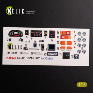 KELIK K35022 Kozak-001 Ukrainian MRAP 3D decals for ICM kit 1/35 – obrázek 3