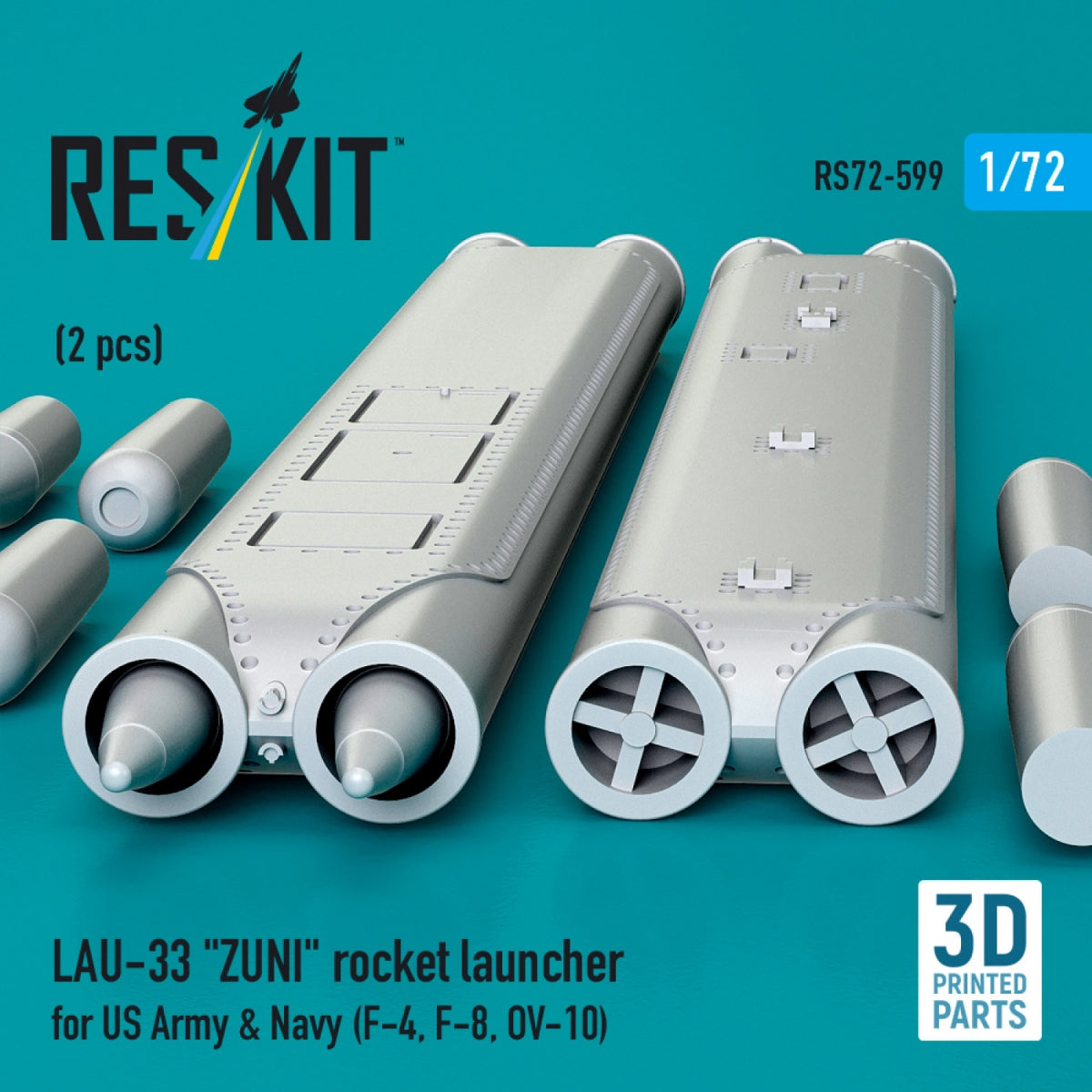 RESKIT RS72-0599 LAU-33 "ZUNI" rocket launcher for US Army &amp; Navy (2 pcs) (F-4, F-8, OV-10) (3D Printed) 1/72