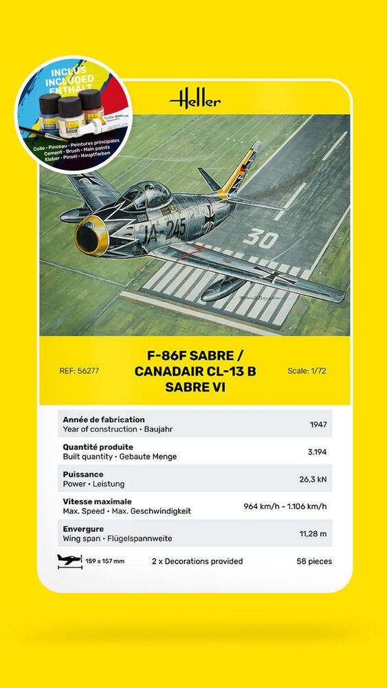 Heller 56277 F-86F SABER / CANADAIR CL-13 B SABER VI - Starter Kit 1/72 – Bild 7