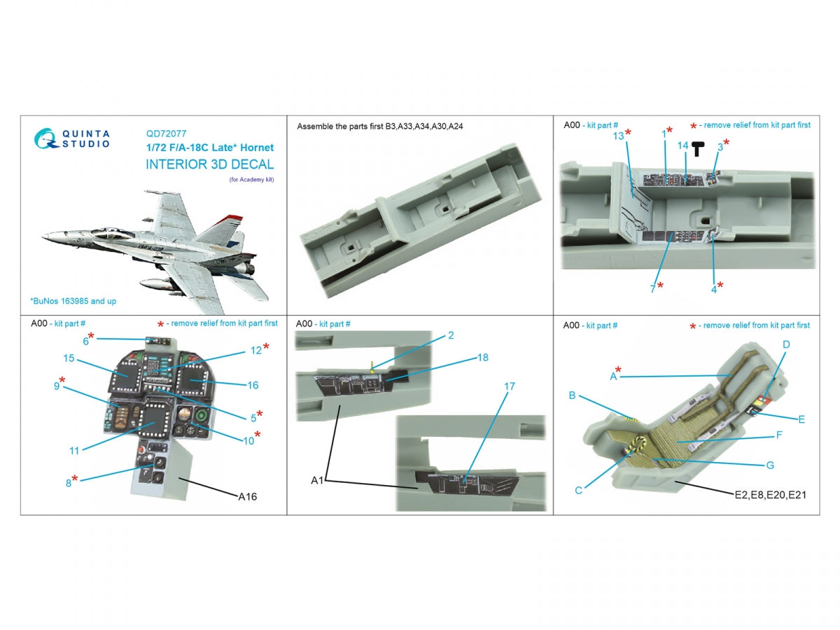 Quinta Studio QD72077 F/A-18C late 3D-Printed &amp;amp; colored Interior on decal paper (Academy) 1/72 – image 13