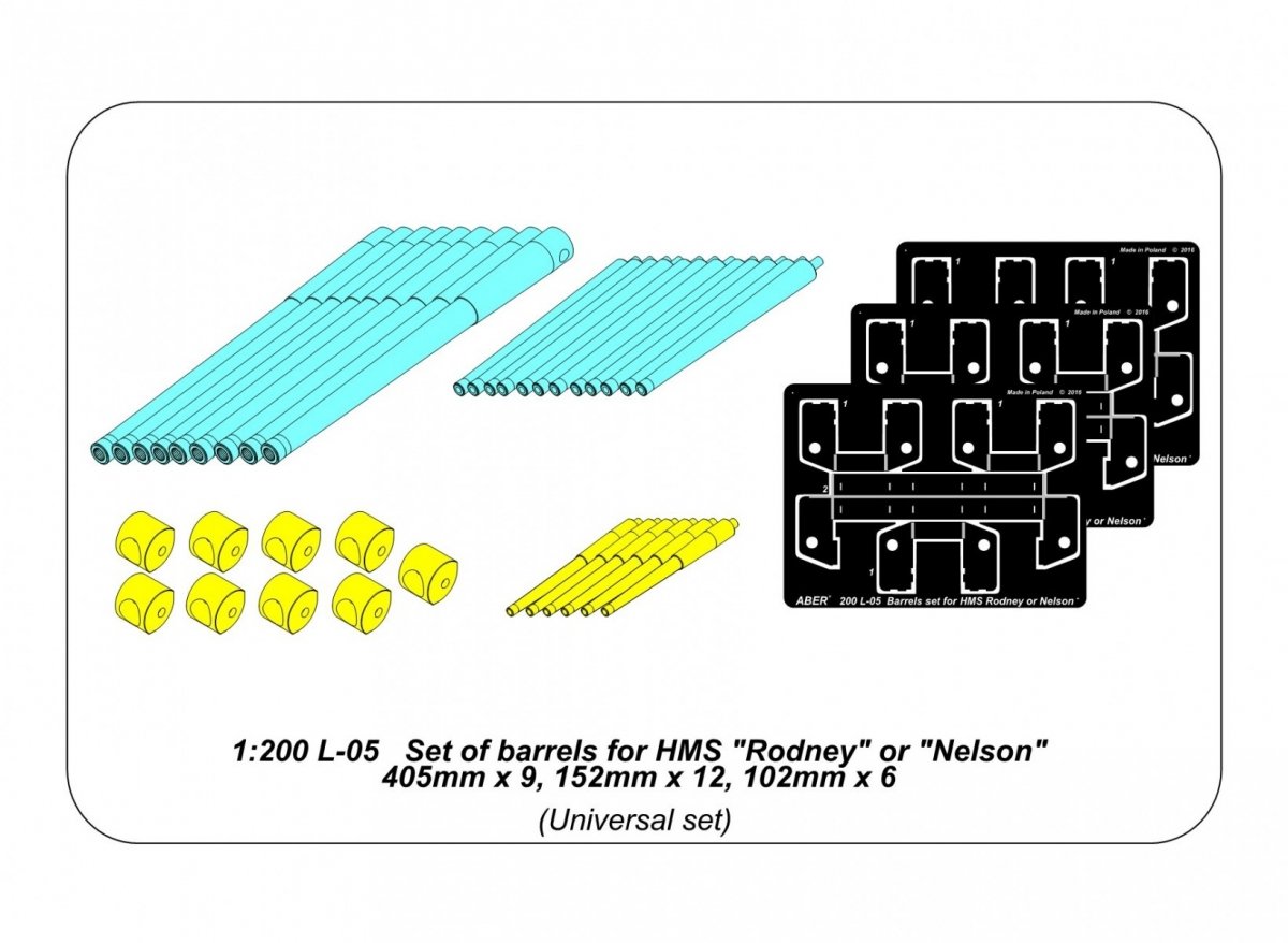 Aber 200L-05 Set of barrels for HMS Rodney or Nelson - 405mm x 9, 152mm x 12, 102mm x 6 1/200 – Bild 6