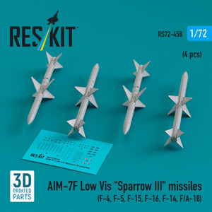 RESKIT RS72-0458 AIM-7F Low Vis &amp;quot;Sparrow III&amp;quot; missiles (4 pcs) (3D Printed) 1/72
