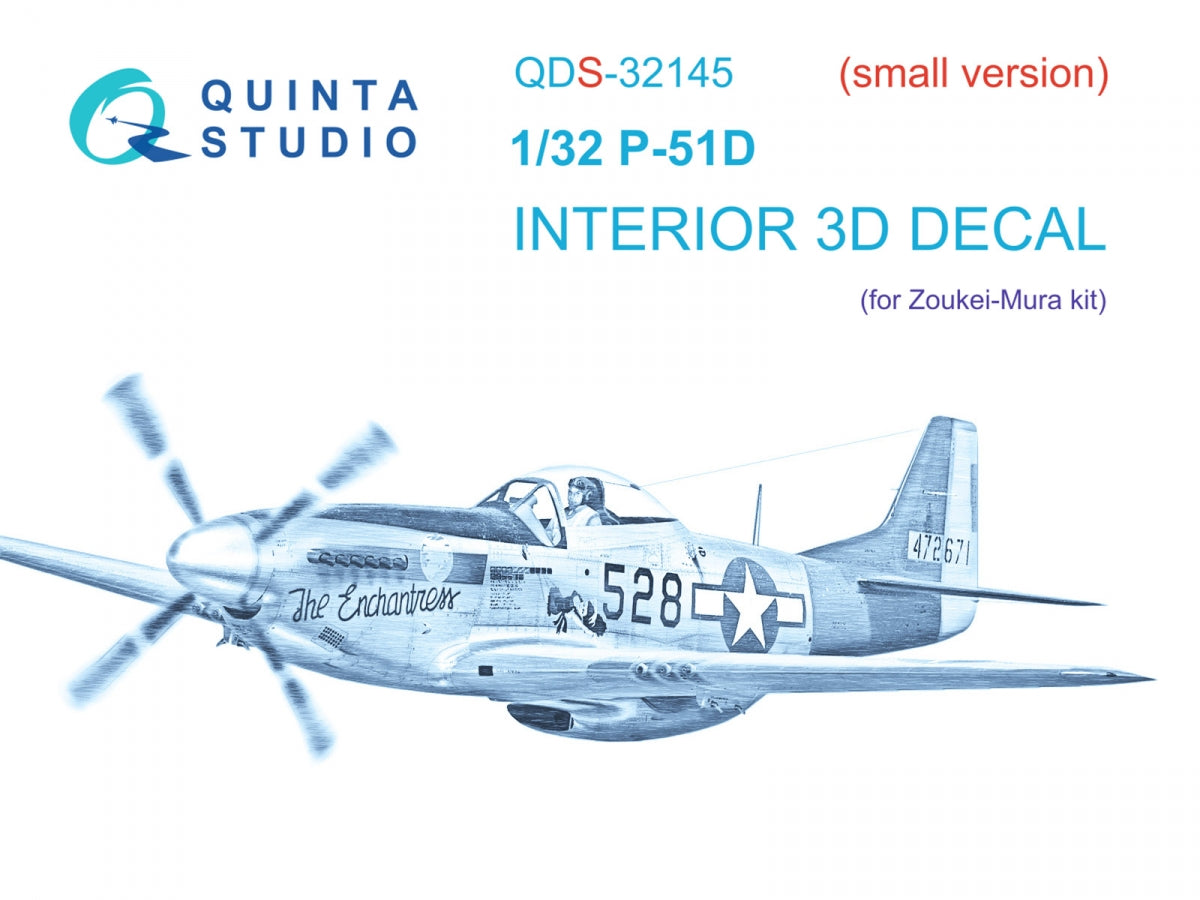 Quinta Studio QDS-32145 P-51D Mustang 3D-Printed &amp; colored Interior on decal paper (Zoukei-Mura SWS) (Small version) 1/32
