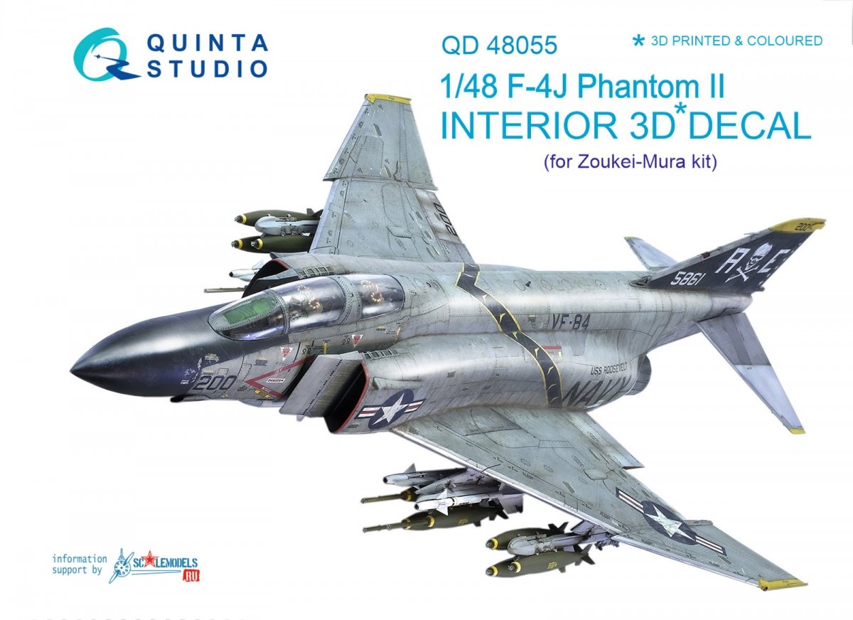 Quinta Studio QD48055 F-4J 3D-Printed &amp;amp; colored Interior on decal paper (for ZM SWS kit) 1/48