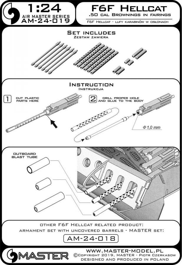 Master AM-24-019 F6F Hellcat - late armament (Browning .50 cal MGs with shrouded radiator) 1/24 – obrázek 5