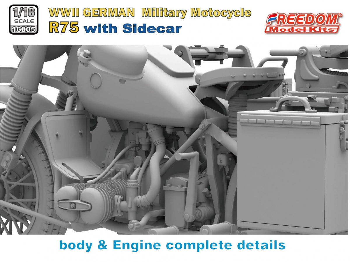 Freedom 16005 R75 with Sidecar WWII German Motorcycle 1/16 – Bild 7