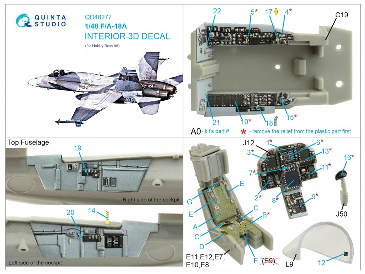 Quinta Studio QD48277 F/A-18А 3D-Printed &amp;amp; colored Interior on decal paper (HobbyBoss) 1/48 – Bild 2