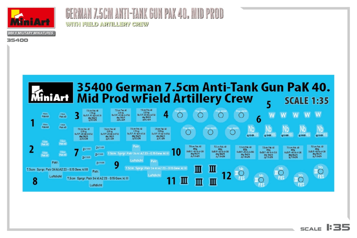 MiniArt 35400 GERMAN 7.5CM ANTI-TANK GUN PAK 40. MID PROD. WITH FIELD ARTILLERY CREW 1/35 – image 4