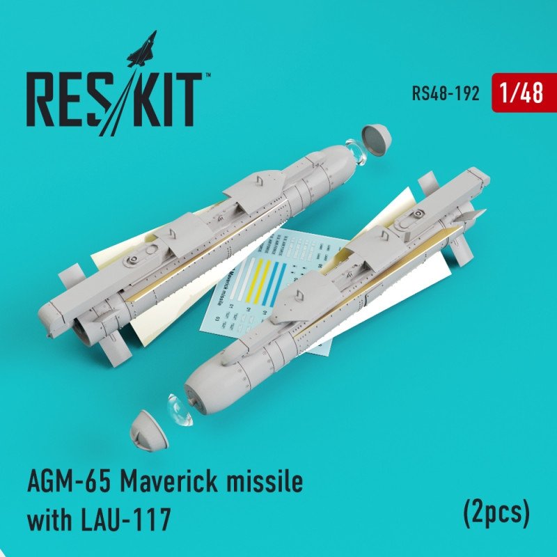 RESKIT RS48-0192 AGM-65 Maverick missile with LAU-117 (2pcs) 1/48
