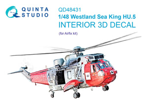 Quinta Studio QD48431 Westland Sea King HU.5 3D-Printed &amp;amp; colored Interior on decal paper (Airfix) 1/48