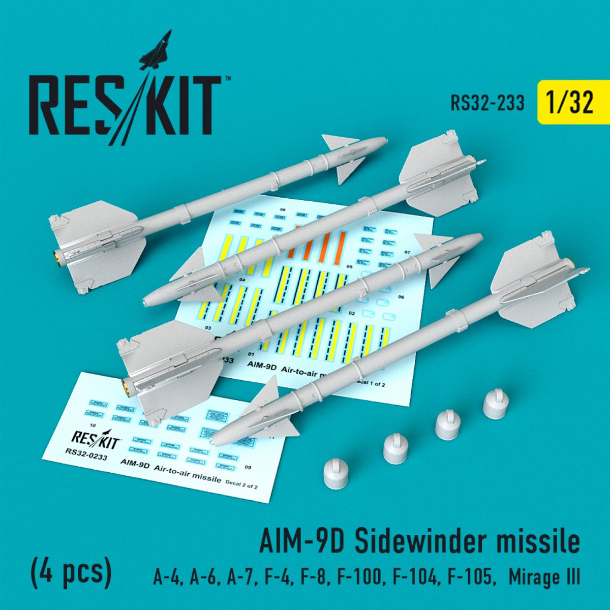 RESKIT RS32-0233 AIM-9D SIDEWINDER MISSILES (4PCS) 1/32