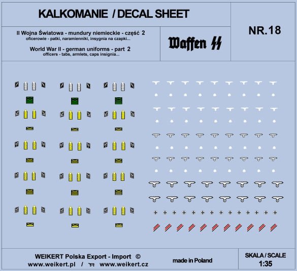 Weikert Decals DEC218 German uniforms - tabs, shoulder boards, cap insignia - WAFFEN SS - ver.2 - vol.18 1/35