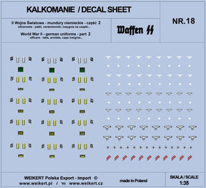 Weikert Decals DEC218 Uniformes allemands - onglets, épaulettes, insignes de casquette - WAFFEN SS - ver.2 - vol.18 1/35