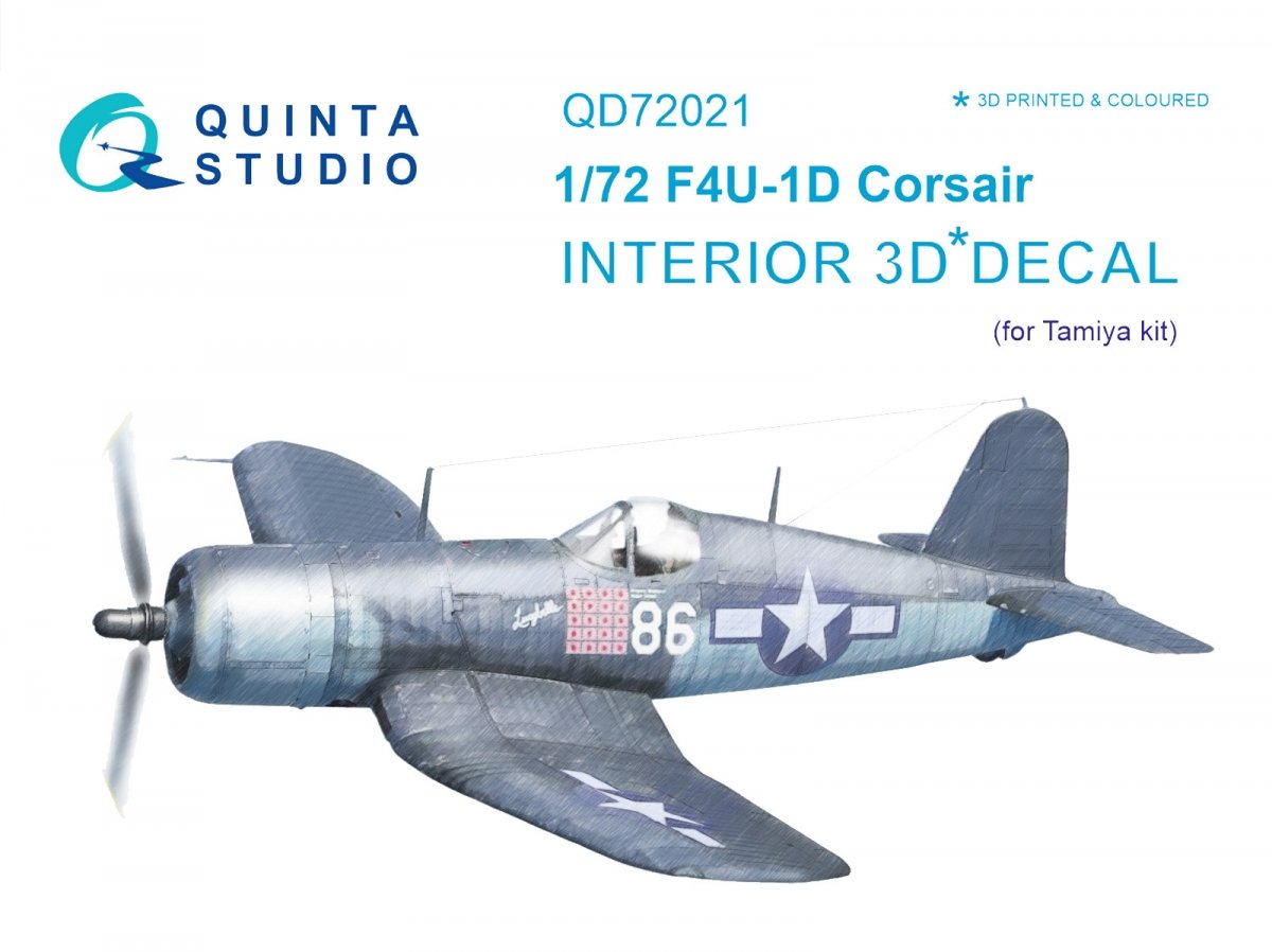 Quinta Studio QD72021 F4U-1D Corsair 3D-Printed &amp; colored Interior on decal paper (for Tamiya kit) 1/72