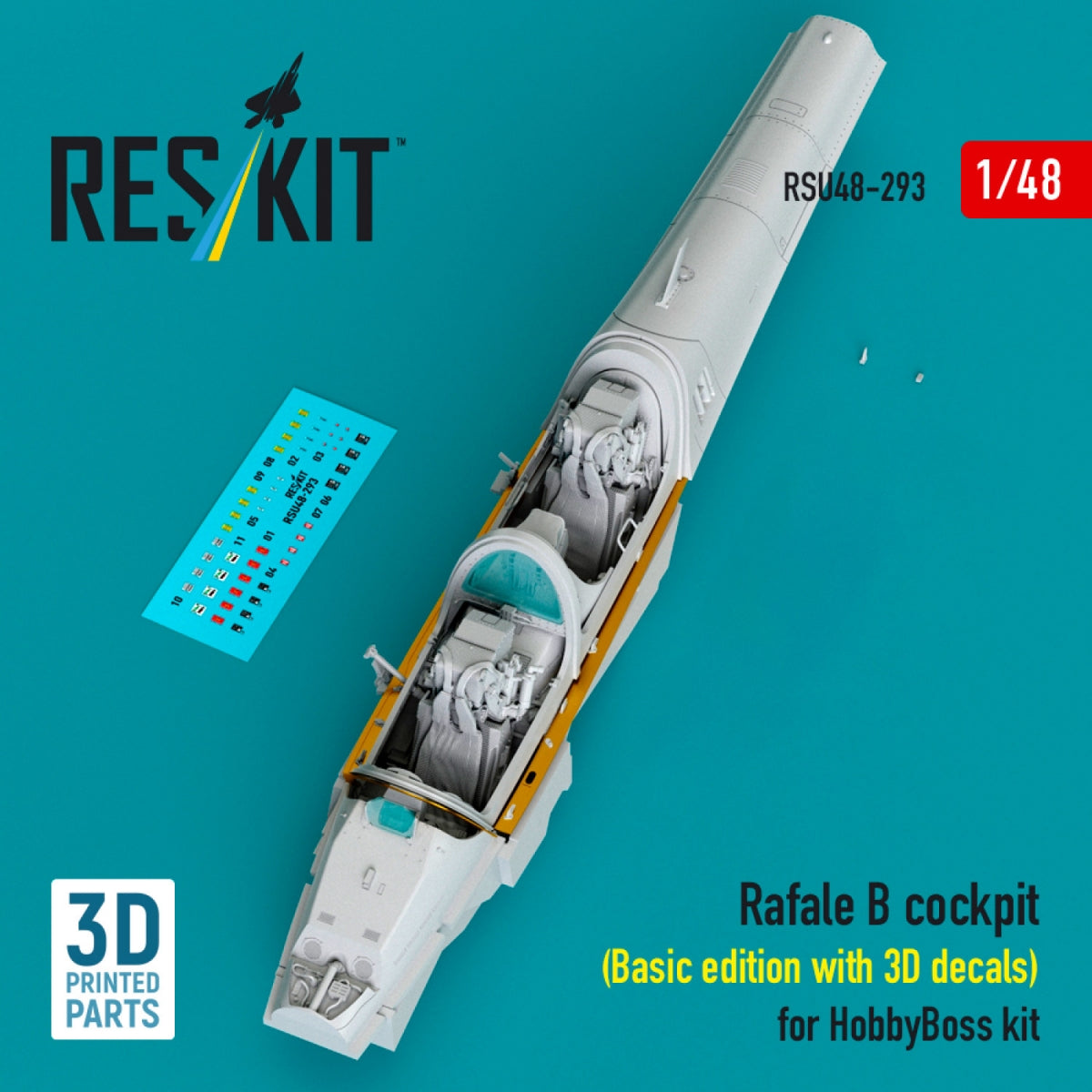 RESKIT RSU48-0293 Rafale B cockpit (Basic edition with 3D decals) for HobbyBoss kit (3D Printed) 1/48