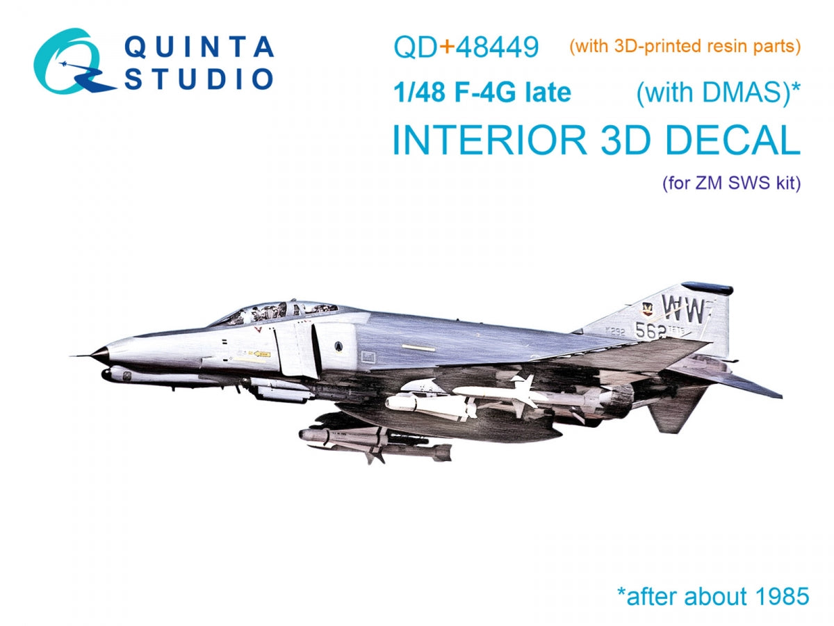 Quinta Studio QD+48449 F-4G late 3D-Printed &amp; colored Interior on decal paper (Zoukei Mura SWS) (with 3D-printed resin parts) 1/48