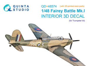 Quinta Studio QD+48574 Fairey Battle Mk.I 3D-Printed &amp;amp; colored Interior on decal paper (Trumpeter) (with 3D-printed resin parts) 1/48