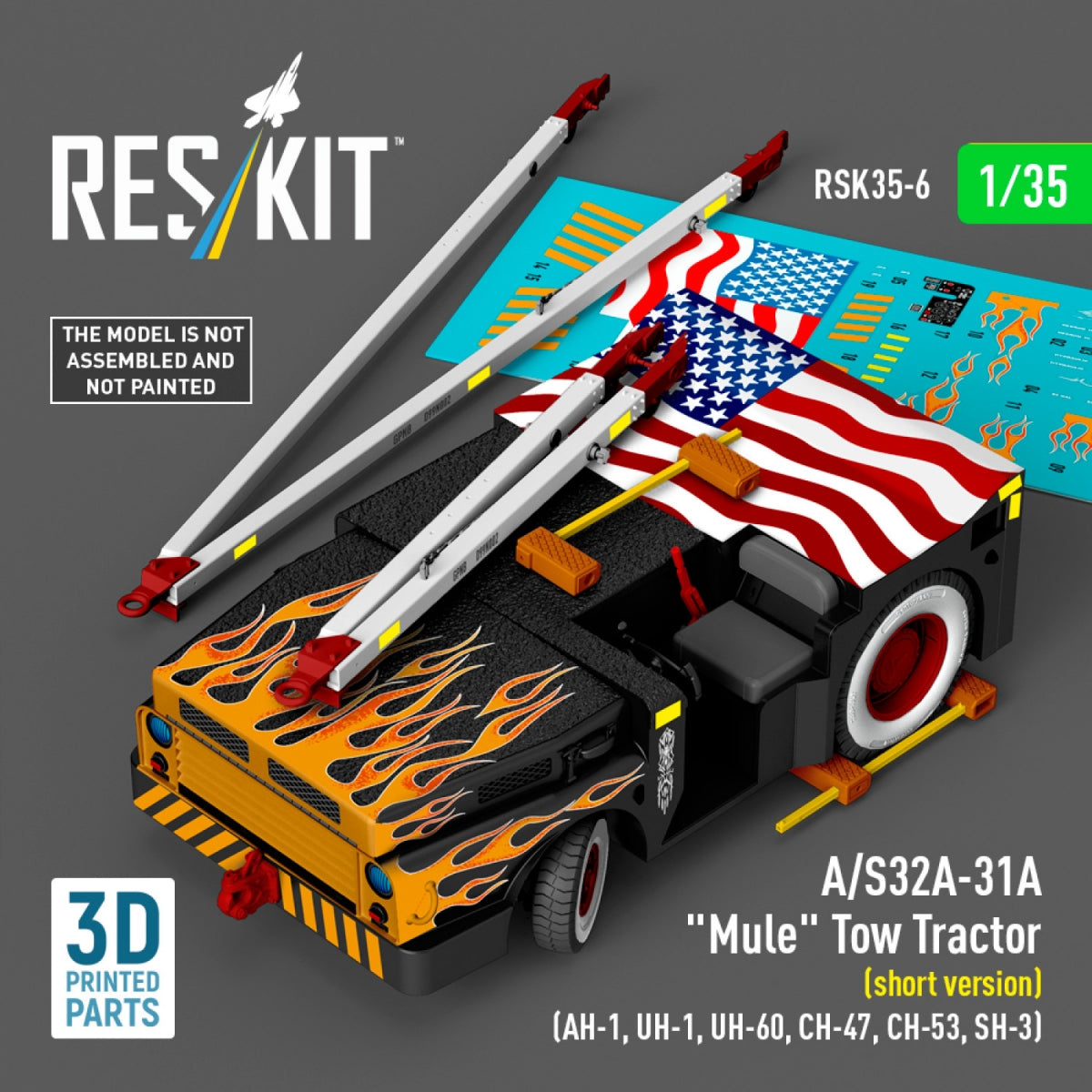 RESKIT RSK35-0006 A/S32A-31A "Mule" Tow Tractor (short version) (AH-1, UH-1, UH-60, CH-47, CH-53, SH-3) (3D Printed model kit) 1/35