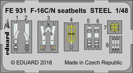 Ceintures de sécurité Eduard FE931 F-16C/N en acier Tamiya 1/48