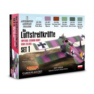 Coffret de peinture acrylique Lifecolor CS57 : Avions allemands de la Première Guerre mondiale (6 x 22 ml)