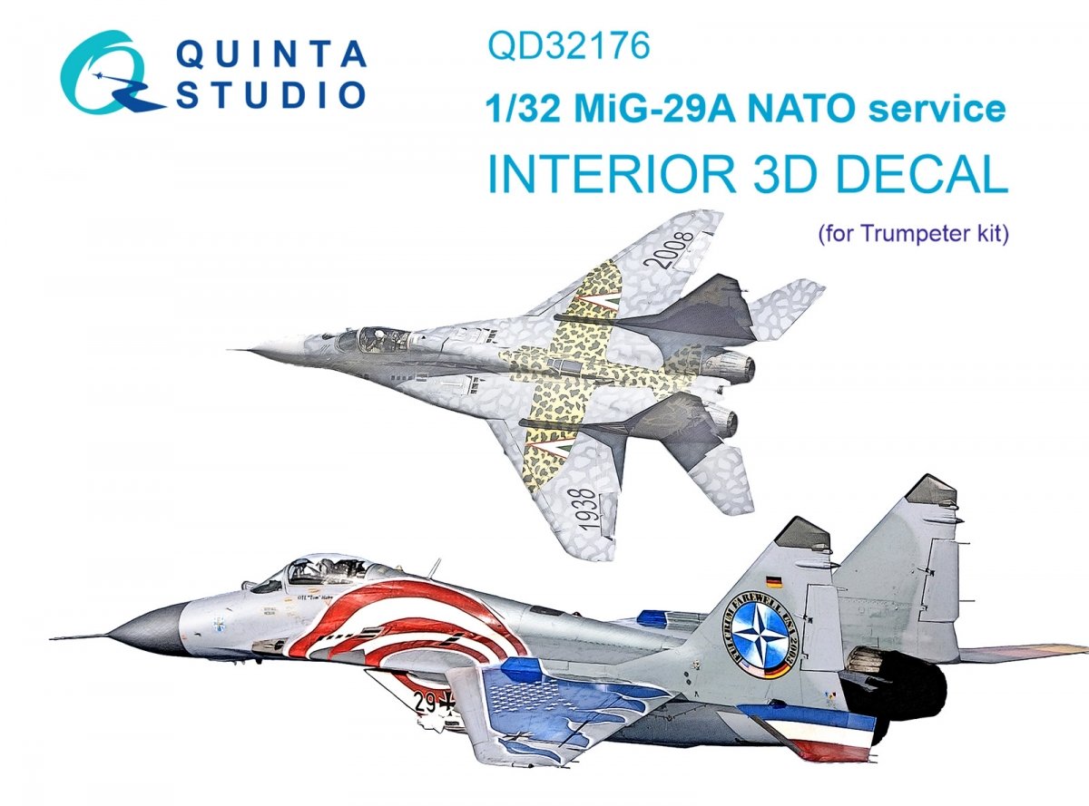 Quinta Studio QD32176 MiG-29A NATO service 3D-Printed &amp;amp; colored Interior on decal paper (Trumpeter) 1/32