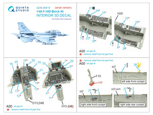 Quinta Studio QDS-48419 F-16D block 40 3D-Printed &amp;amp; colored Interior on decal paper (Kinetic 2022 tool) (Small version) 1/48 – image 2