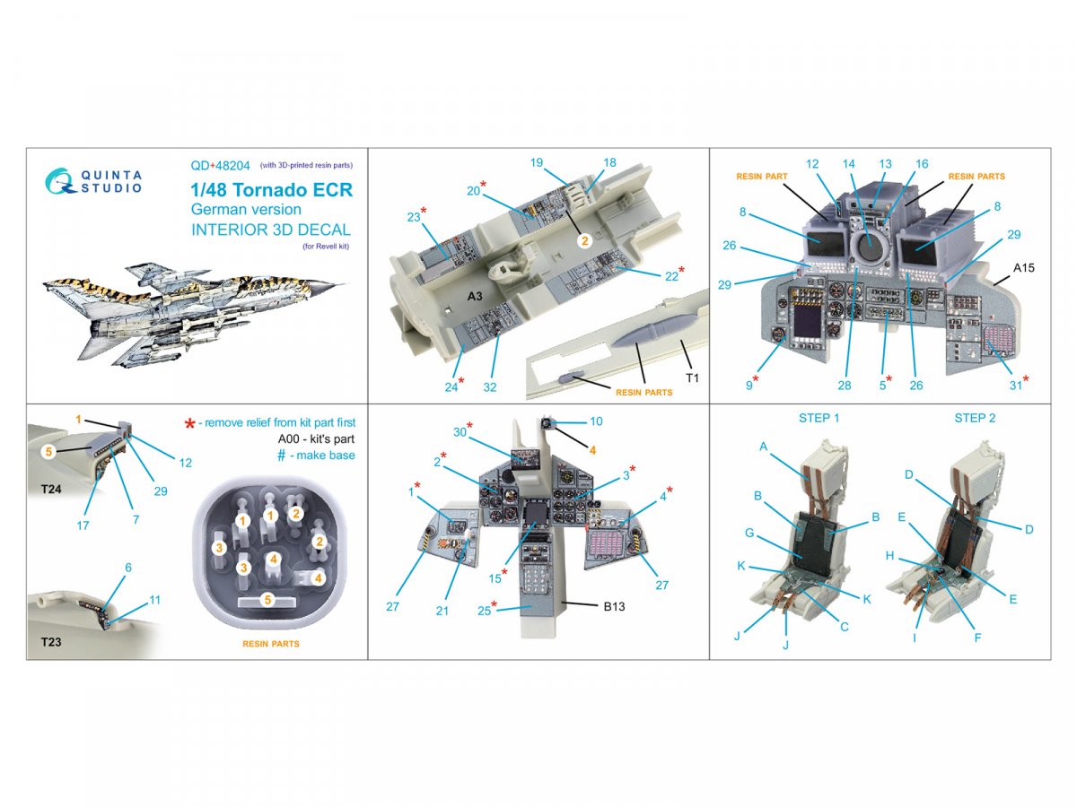 Quinta Studio QD+48204 Tornado ECR German 3D-Printed &amp;amp; colored Interior on decal paper (Revell) (with 3D-printed resin parts) 1/48 – Bild 2