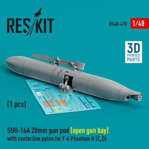 RESKIT RS48-0470 SUU-16A 20mm gun pod (open gun bay) with centerline pylon for F-4 Phantom II (C,D) (1 pcs) (3D Printed) 1/48 – image 2