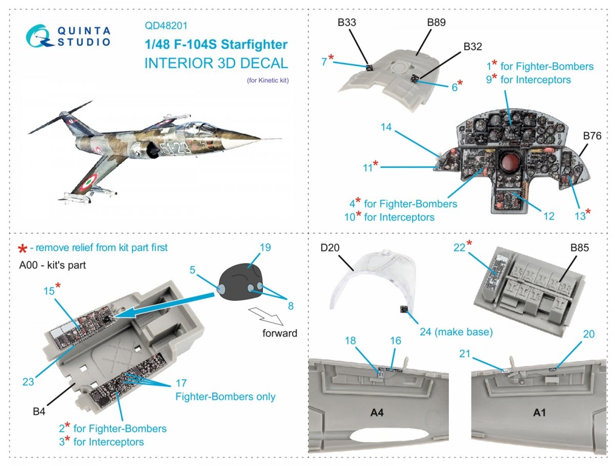 Quinta Studio QD48201 F-104S 3D-Printed &amp;amp; colored Interior on decal paper (Kinetic) 1/48 – image 2