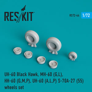 RESKIT RS72-0044 UH-60 BLACK HAWK/MH-60 (G,L)/HH-60 (G,M,P)/UH-60 (A,L,P)/S-70A-27 (55) JEU DE ROUES (LESTÉ) 1/72