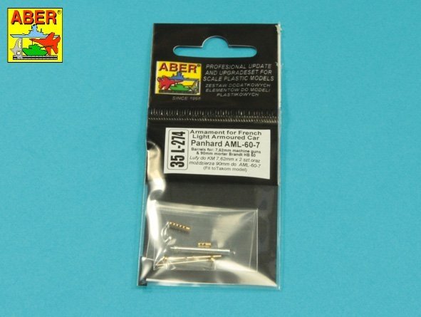 Armement Aber 35L-274 pour automitrailleuse légère française AML-60-7 : 2 canons Macxhine de 7,62 mm, 1 mortier de 90 mm à l&amp;#39;échelle 1/35.