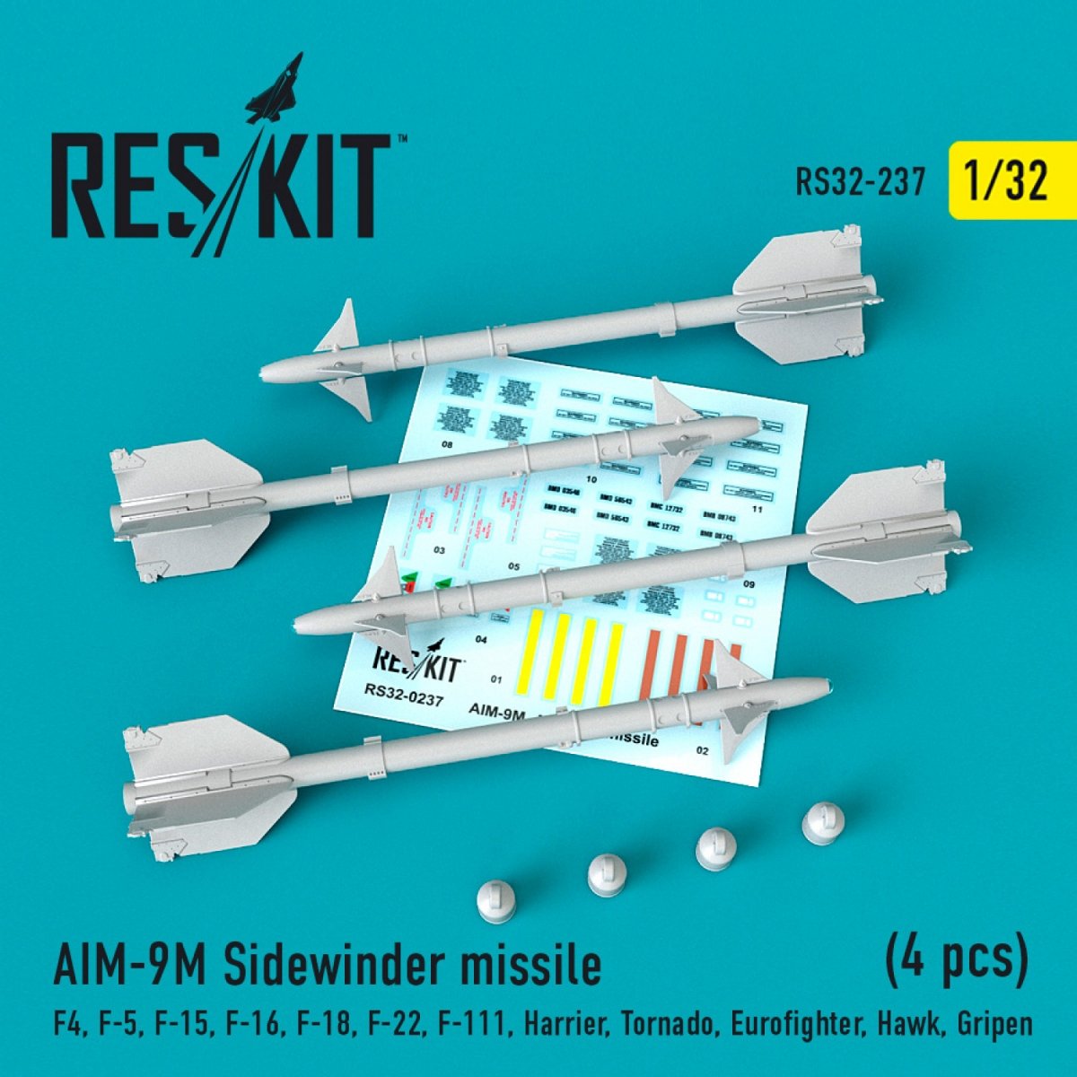 RESKIT RS32-0237 AIM-9M SIDEWINDER MISSILES (4PCS) 1/32