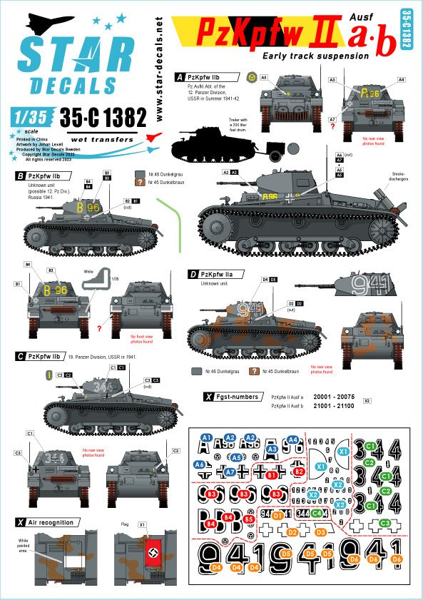 Star Decals 35-C1382 PzKpfw II Ausf a / b Pz II with the early track suspension 1/35