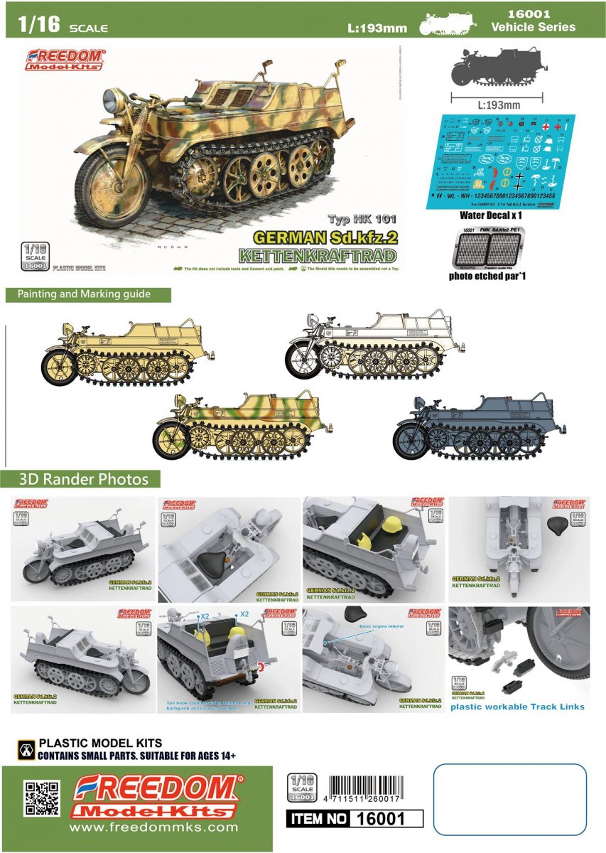Freedom 16001 Sd.Kfz. 2 Kettenkraftrad Type HK 101 1/16 – immagine 2