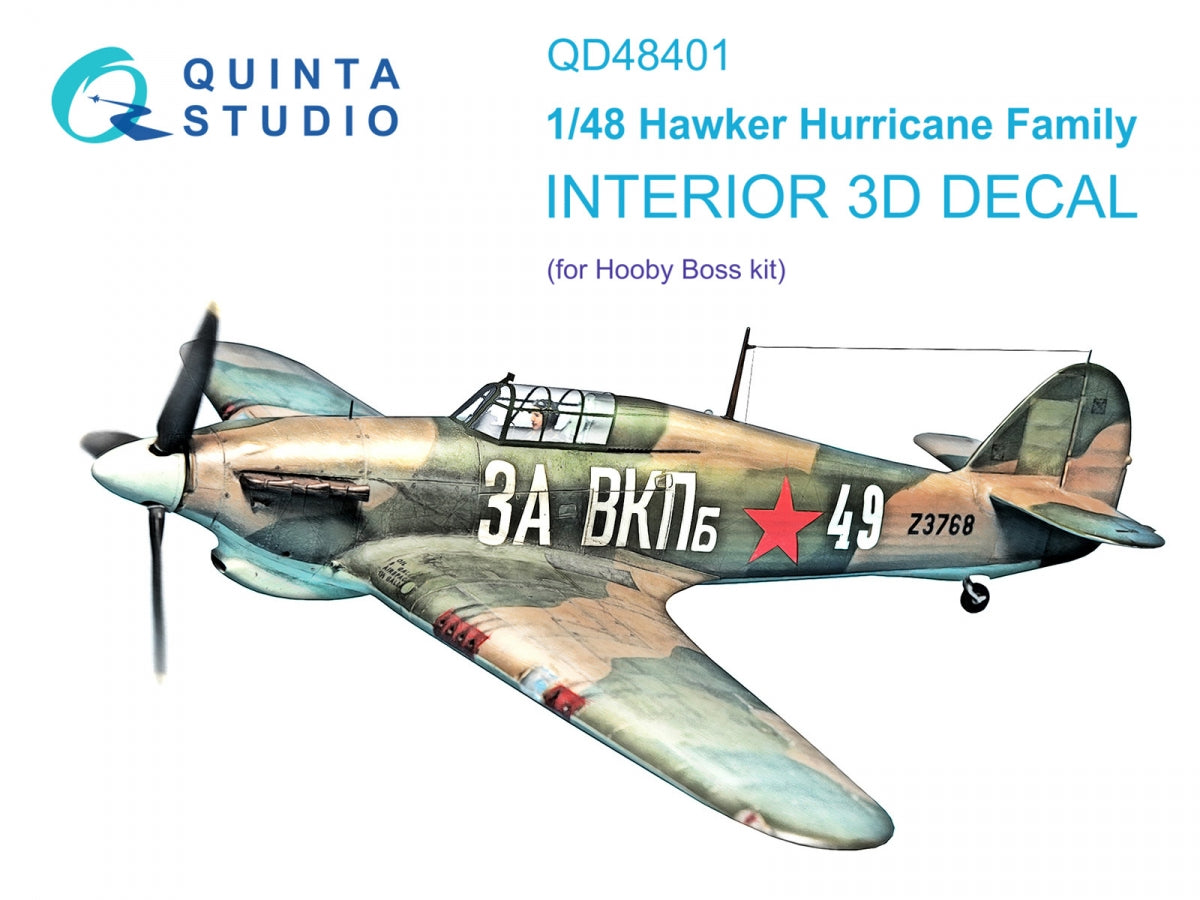 Quinta Studio QD48401 Hawker Hurricane family 3D-Printed &amp;amp; colored Interior on decal paper (Hobby Boss) 1/48